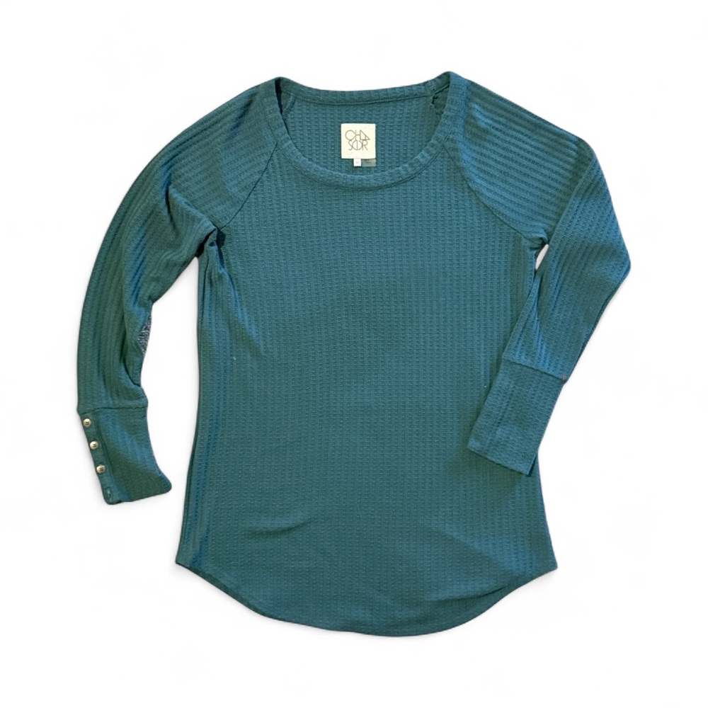 Chaser Teal Waffle Knit Long Sleeve Top Women’s Size Medium